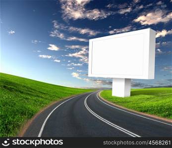 blank white billboard on the edge of country road