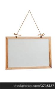 Blank white board hanging on a rope