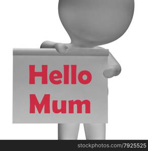 Blank White Board With Copyspace Including 3d Character. Hello Mum Sign Meaning Greetings To Mother