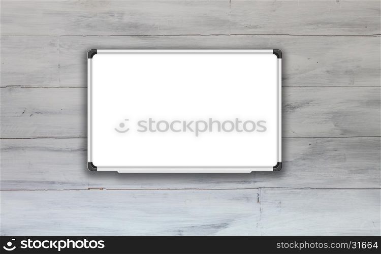 Blank white board with white wooden wall texture background, stock photo