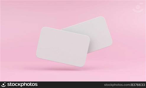 Blank white business cards isolated on pink pastel color background with shadow minimal concept 3D rendering