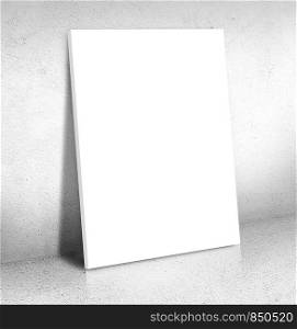 Blank white Canvas poster leaning at cement room, Mock up for add your content,business presentation template.