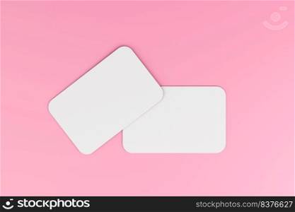 Blank white card isolated on pink pastel color background minimal conceptual 3D illustration