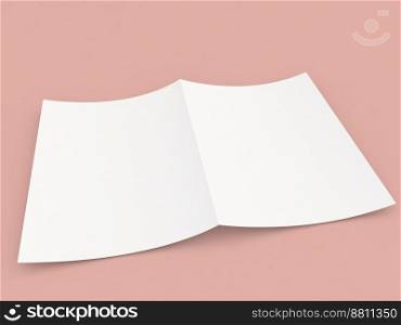 Blank white folded paper flyer on orange background. 3d render illustration.. Blank white folded paper flyer on orange background. 
