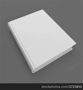 Blank white hardcover book isolated on gray background.