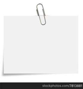 blank white Notepaper with paperclip on white background.. Glass bottle