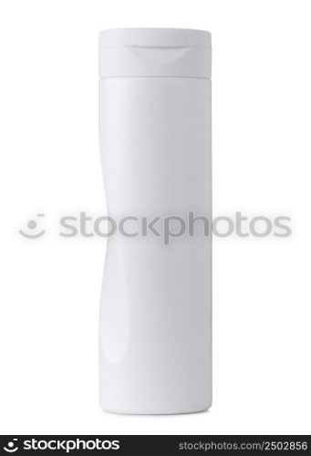 Blank white plastic cosmetics or sh&oo bottle isolated on white background