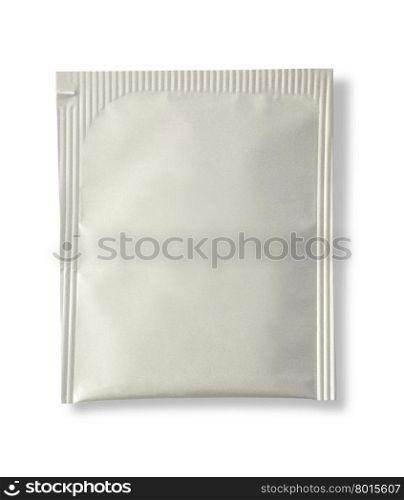 Blank white plastic sachet for medicine, drugs, coffee, sugar, salt, spices, isolated on white background . with clipping path