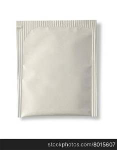 Blank white plastic sachet for medicine, drugs, coffee, sugar, salt, spices, isolated on white background . with clipping path