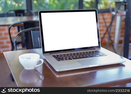 blank white screen workspace, Laptop computer advertising text message