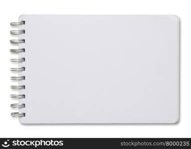 blank white spiral notebook isolated on white background