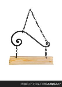 blank wooden sign hanging on a chain. isolated on white. with clipping path.