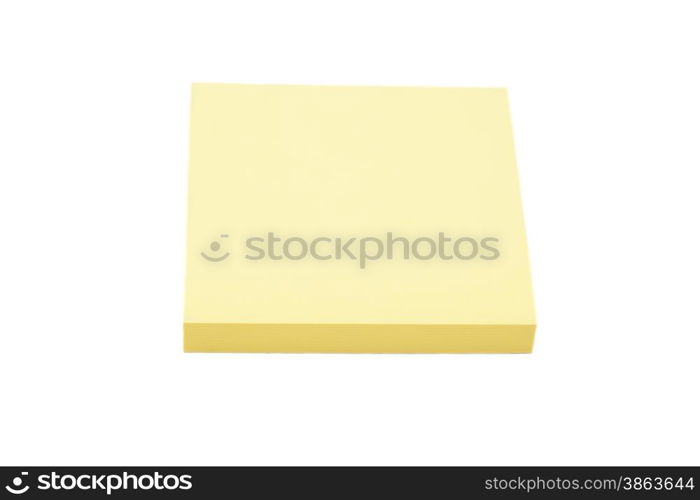 Blank yellow sticky note block isolated on white background