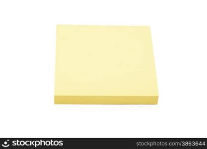 Blank yellow sticky note block isolated on white background