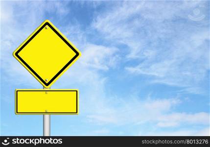 blank yellow traffic sign with blue sky blank for text