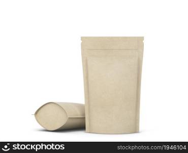 Blank zipper package mockup. 3d illustration isolated on white background