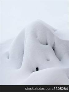 Blanket of deep snow covers a plant and forms an abstract shape