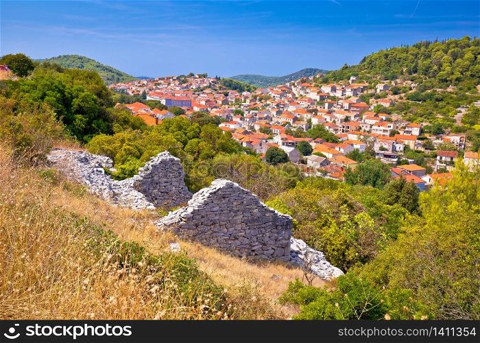 Blato on Korcula island historic town in green landscape view, southern Dalmatia region of Croatia