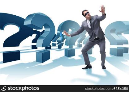 Blindfold businessman in incertainty concept isolated on white