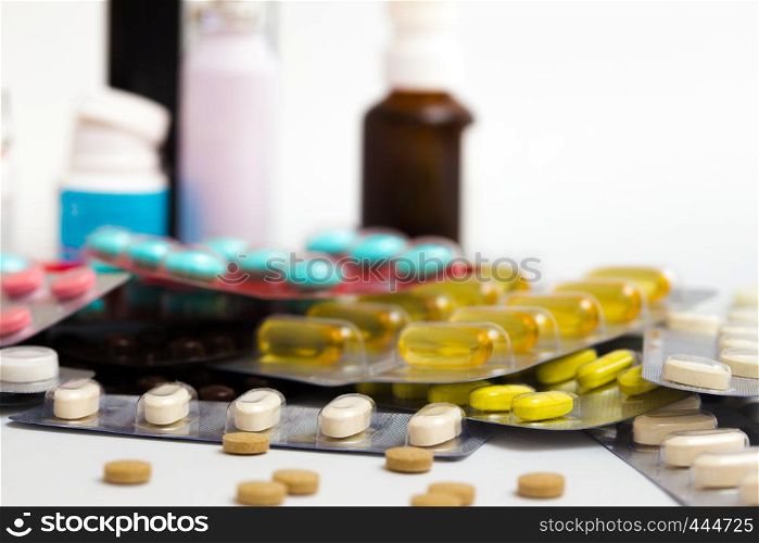 blister with medicine pills on a white background