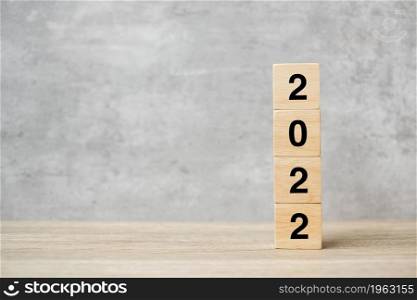 block 2022 text on table. Resolution, strategy, plan, goal, motivation, reboot, business and New Year holiday concepts