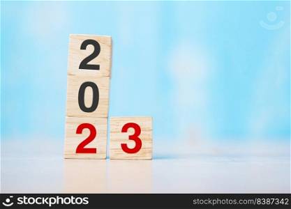 block 2023 text on table. Resolution, strategy, plan, goal, motivation, reboot, business and New Year holiday concepts
