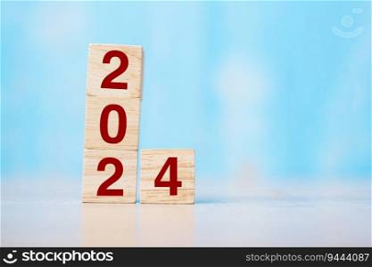 block 2024 text on table. Resolution, strategy, plan, goal, motivation, reboot, business and New Year holiday concepts