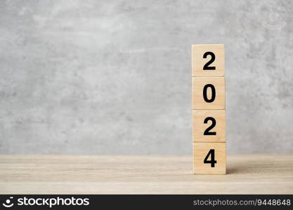 block 2024 text on table. Resolution, strategy, plan, goal, motivation, reboot, business and New Year holiday concepts