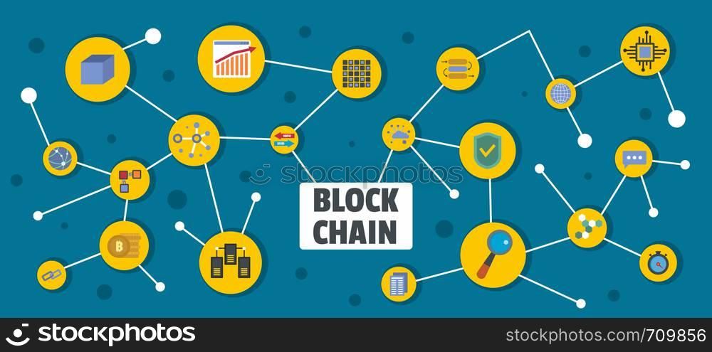 Block chain banner. Flat illustration of block chain vector banner for web. Block chain banner, flat style