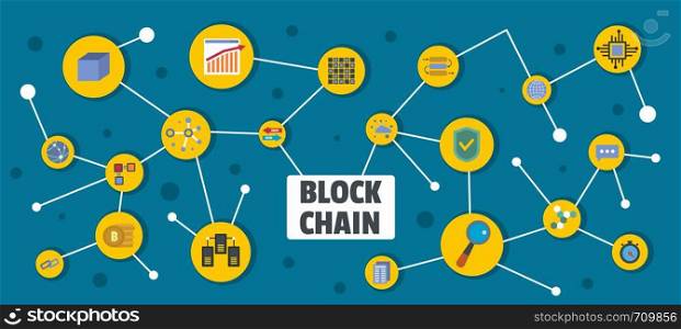 Block chain banner. Flat illustration of block chain vector banner for web. Block chain banner, flat style