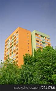 Block of flats with energy saving wall insulation
