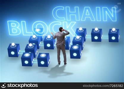 Blockchain innovative concept with businessman 