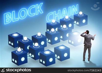 Blockchain innovative concept with businessman . The blockchain innovative concept with businessman 