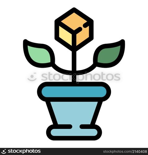 Blockchain plant pot icon. Outline Blockchain plant pot vector icon color flat isolated. Blockchain plant pot icon color outline vector