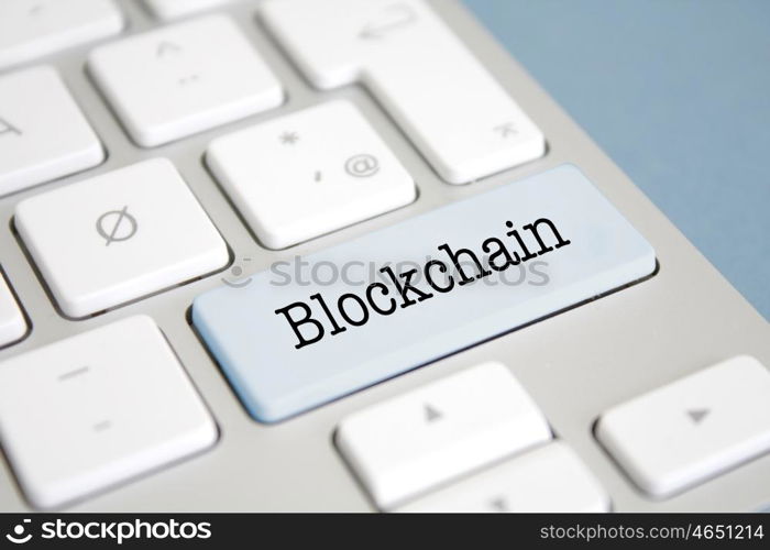 Blockchain written on a keyboard