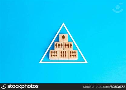 Blocks pyramid symbolizes the hierarchy of society / company organization model. Conformism system. The traditional model of power vertical. Personnel management. Subordination, distribution of duties