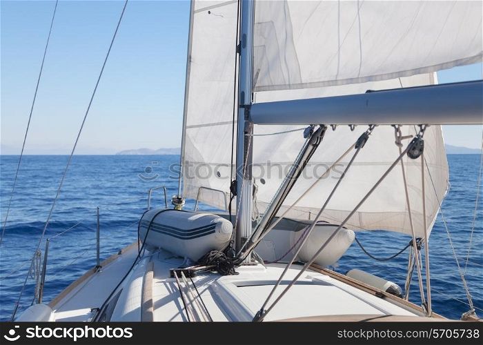 Blocks with rope on sailing boat in the sea&#xA;