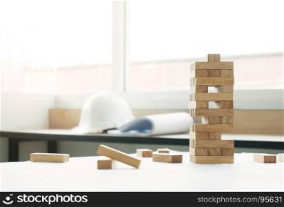 blocks wood game jenga Building a small brick Construction concept.