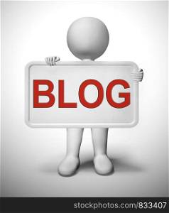 Blog or blogging website icon showing online journals and writing. Weblog journalism for information and help - 3d illustration. Blog Signboard For Blogger Website And Blogging