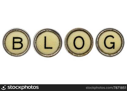 blog word in old round typewriter keys isolated on white