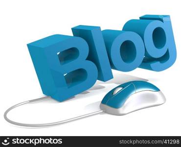 Blog word with blue mouse, 3D rendering