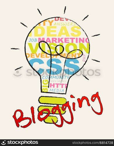 Blogging Lightbulb Words Means Social Media News 3d Illustration
