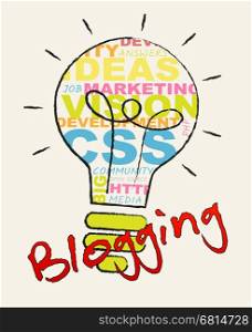 Blogging Lightbulb Words Means Social Media News 3d Illustration
