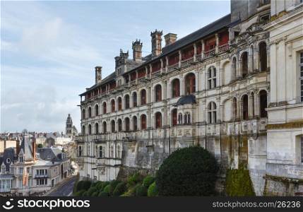 Blois town cityscape and rear of Francis I wing (build in 1515). Royal Blois castle in Loire Valley, France.