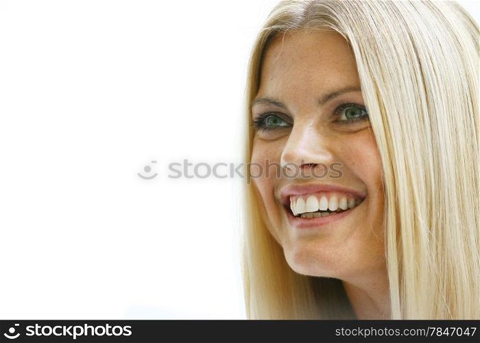 Blond beautiful woman face close-up with natural make-up