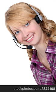 Blond call-center worker