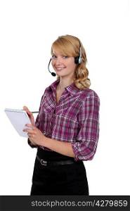 Blond call-center worker