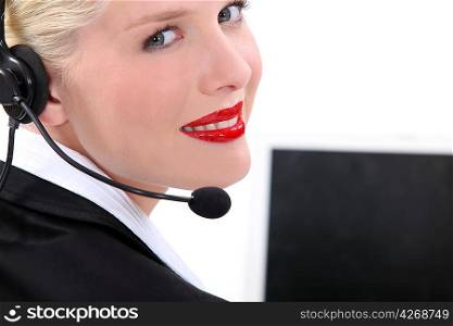 Blond call centre worker