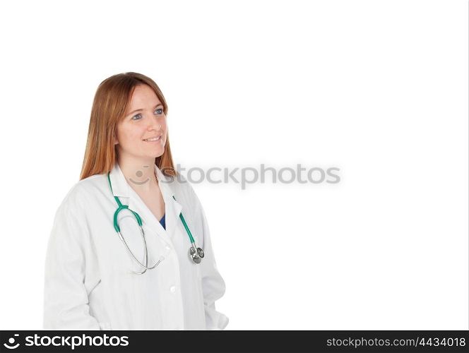 Blond doctor woman thinking isolated on a white background