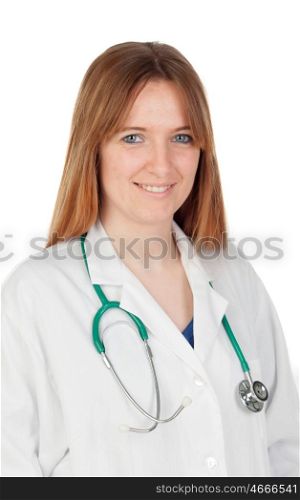 Blond doctor woman thinking isolated on a white background
